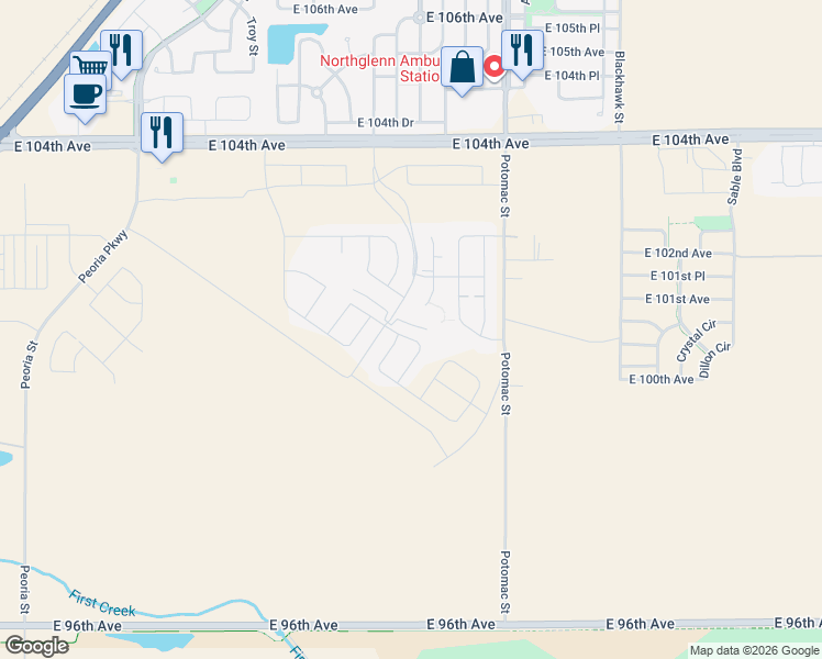 map of restaurants, bars, coffee shops, grocery stores, and more near 10204 Wheeling Street in Commerce City