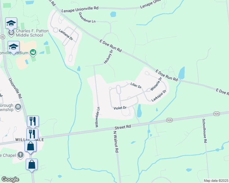 map of restaurants, bars, coffee shops, grocery stores, and more near 307 Aster Circle in Kennett Square