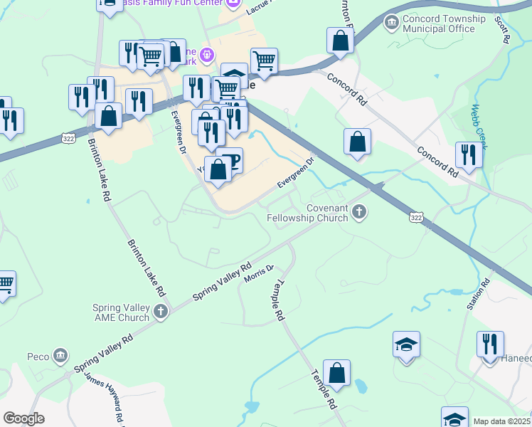 map of restaurants, bars, coffee shops, grocery stores, and more near 104 Elton Farm Circle in Glen Mills