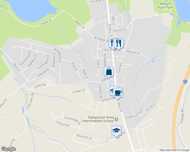 map of restaurants, bars, coffee shops, grocery stores, and more near 98 Park Street in Jacobus