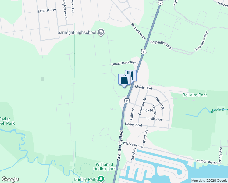 map of restaurants, bars, coffee shops, grocery stores, and more near 978 Atlantic City Boulevard in Berkeley Township