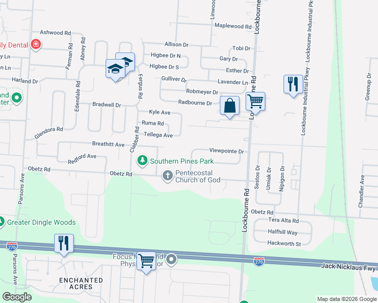 map of restaurants, bars, coffee shops, grocery stores, and more near 4191 Crosspointe Drive in Columbus