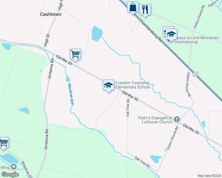 map of restaurants, bars, coffee shops, grocery stores, and more near 870 Old Route 30 in Orrtanna