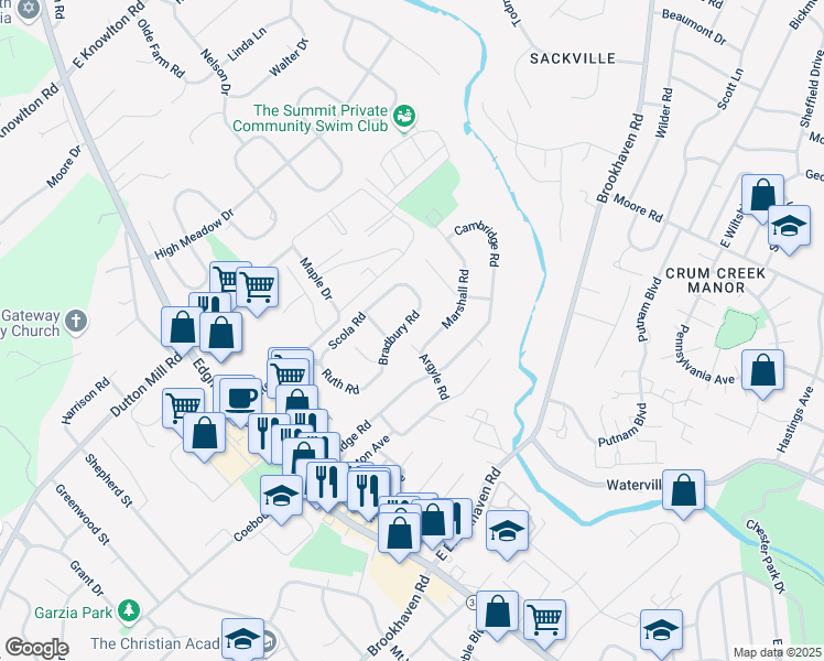 map of restaurants, bars, coffee shops, grocery stores, and more near 204 Aucott Road in Brookhaven
