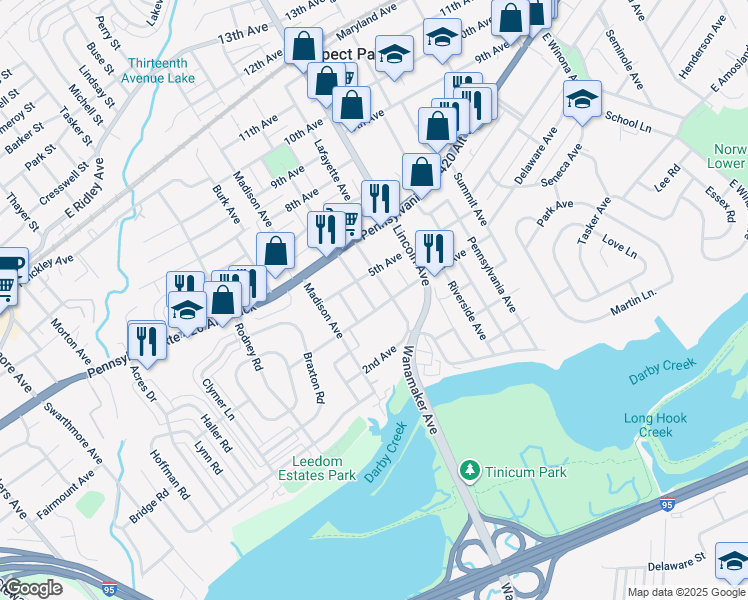 map of restaurants, bars, coffee shops, grocery stores, and more near 425 Prospect Avenue in Prospect Park