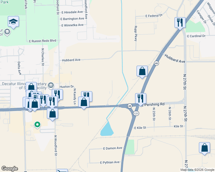 map of restaurants, bars, coffee shops, grocery stores, and more near 3185 Grand Prix Drive in Decatur
