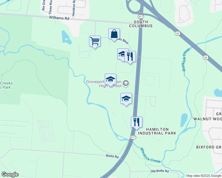 map of restaurants, bars, coffee shops, grocery stores, and more near 4475 South Hamilton Road in Groveport
