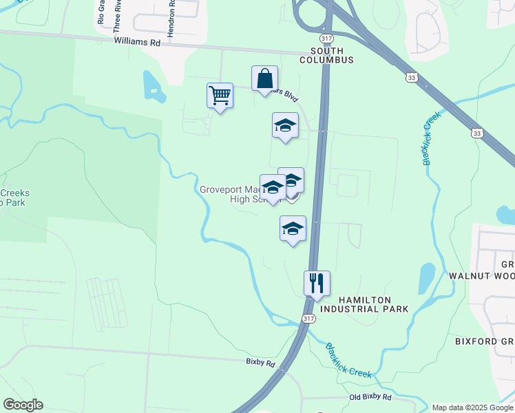 map of restaurants, bars, coffee shops, grocery stores, and more near 4475 South Hamilton Road in Groveport