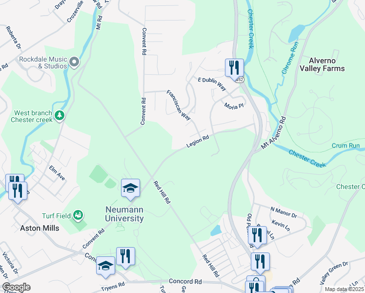 map of restaurants, bars, coffee shops, grocery stores, and more near 608 Legion Road in Aston