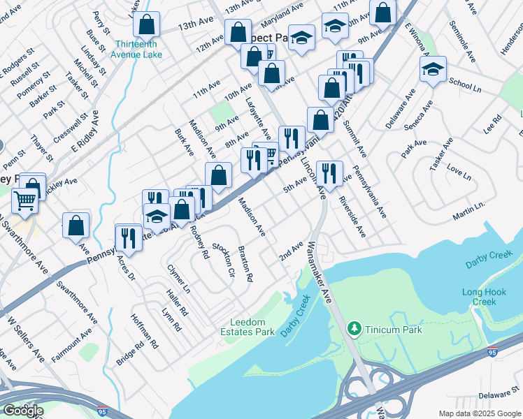 map of restaurants, bars, coffee shops, grocery stores, and more near 424 Folsom Avenue in Prospect Park