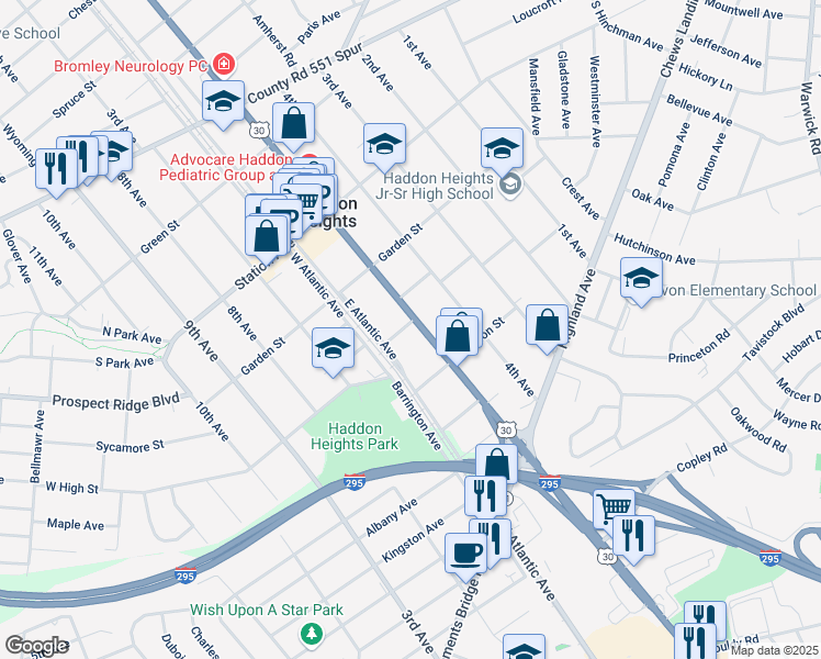 map of restaurants, bars, coffee shops, grocery stores, and more near 400 White Horse Pike in Haddon Heights