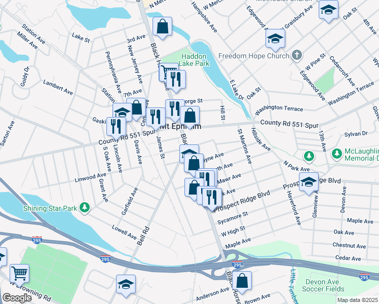 map of restaurants, bars, coffee shops, grocery stores, and more near in Mount Ephraim