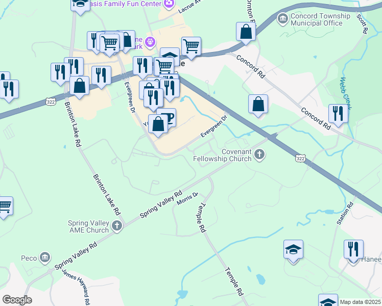 map of restaurants, bars, coffee shops, grocery stores, and more near 100 Elton Farm Circle in Glen Mills