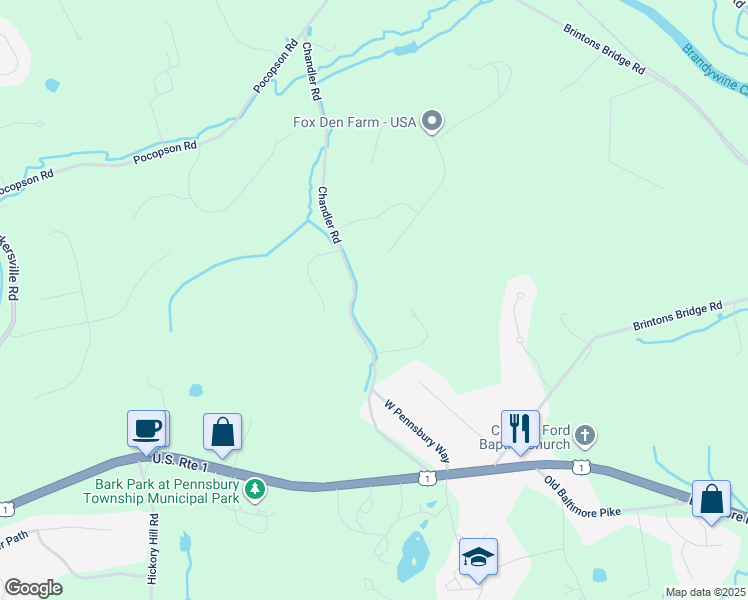 map of restaurants, bars, coffee shops, grocery stores, and more near 34 Blue Stone Court in Chadds Ford