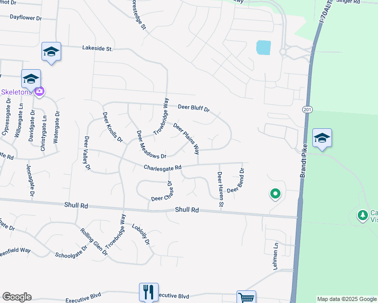 map of restaurants, bars, coffee shops, grocery stores, and more near 8810 Cabin Croft Court in Dayton