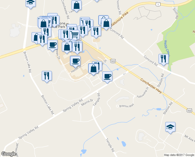 map of restaurants, bars, coffee shops, grocery stores, and more near 513 Drayton Way in Glen Mills