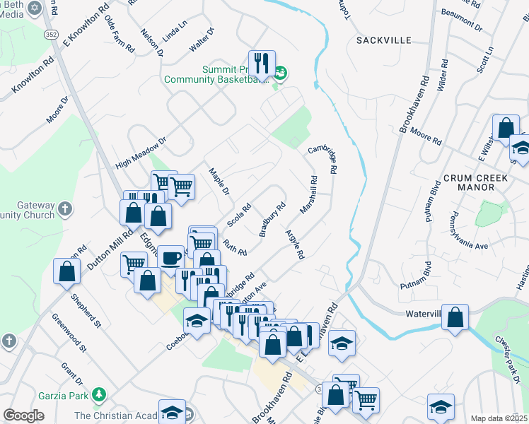 map of restaurants, bars, coffee shops, grocery stores, and more near 508 Ward Road in Brookhaven