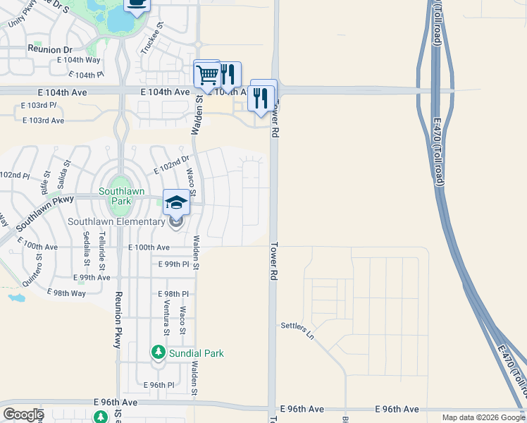 map of restaurants, bars, coffee shops, grocery stores, and more near 10130 Zeno Street in Commerce City
