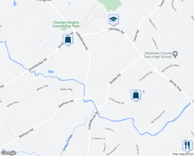map of restaurants, bars, coffee shops, grocery stores, and more near 153 Bishop Drive in Aston