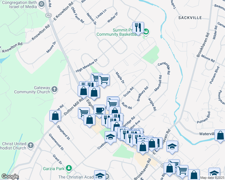 map of restaurants, bars, coffee shops, grocery stores, and more near 723 Ricks Circle in Brookhaven