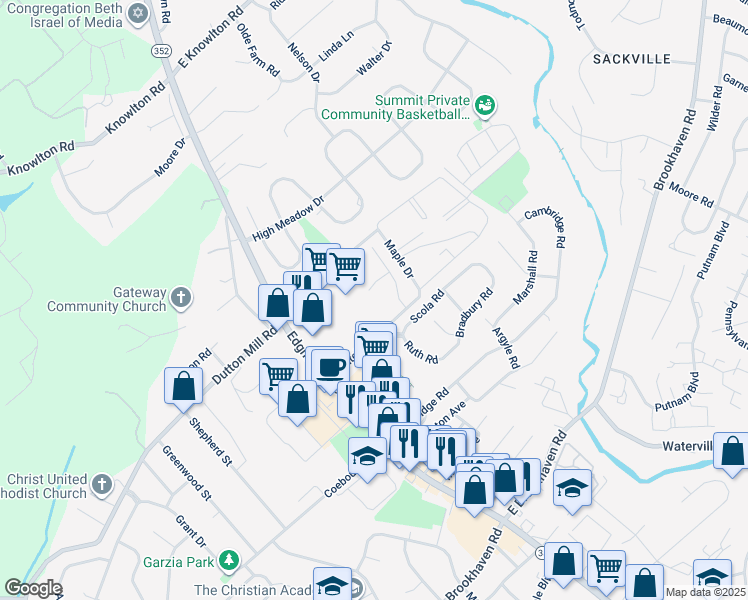 map of restaurants, bars, coffee shops, grocery stores, and more near 723 Ricks Circle in Brookhaven