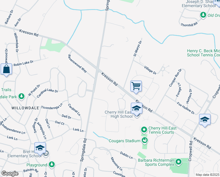 map of restaurants, bars, coffee shops, grocery stores, and more near 30 Vanessa Court in Cherry Hill