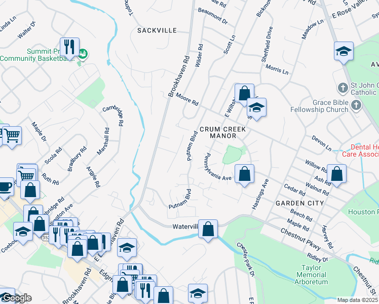 map of restaurants, bars, coffee shops, grocery stores, and more near 842B Putnam Boulevard in Nether Providence Township
