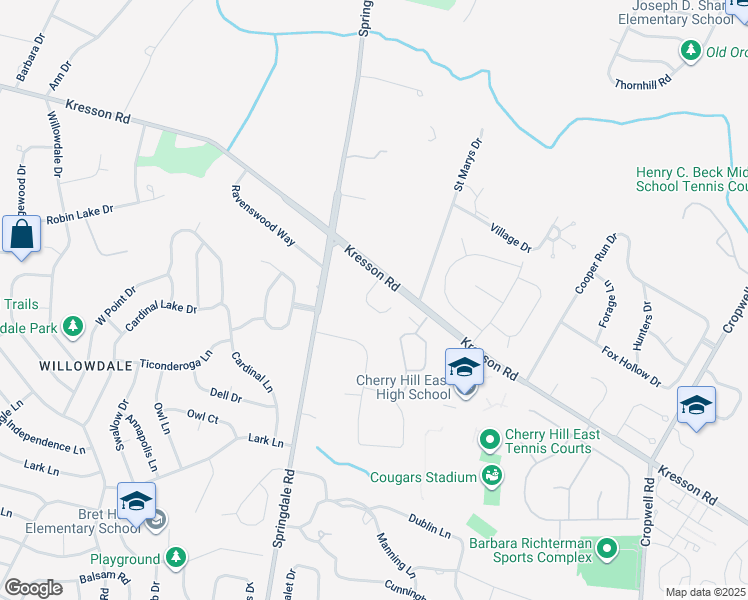 map of restaurants, bars, coffee shops, grocery stores, and more near 30 Vanessa Court in Cherry Hill