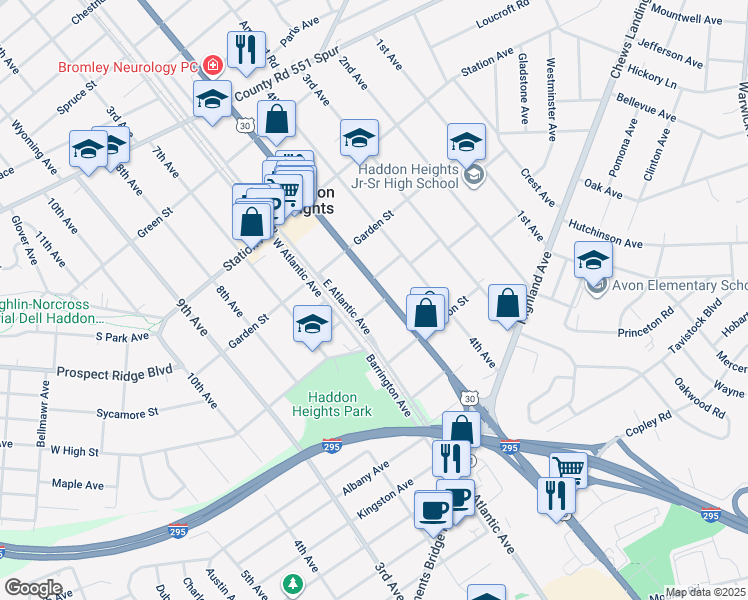 map of restaurants, bars, coffee shops, grocery stores, and more near 401 White Horse Pike in Haddon Heights