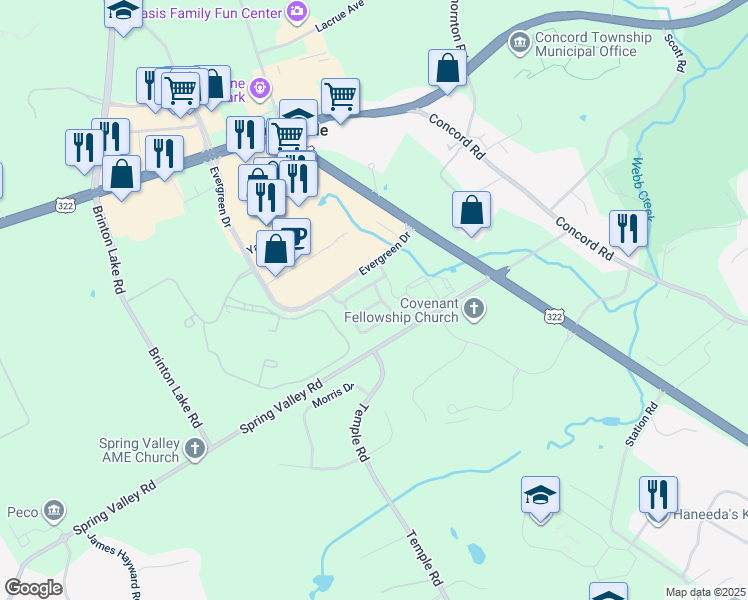 map of restaurants, bars, coffee shops, grocery stores, and more near 513 Drayton Way in Glen Mills