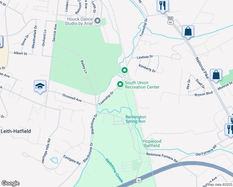 map of restaurants, bars, coffee shops, grocery stores, and more near 219 Longsite Dr in Uniontown