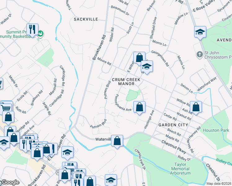 map of restaurants, bars, coffee shops, grocery stores, and more near 731 Pennsylvania Avenue in Nether Providence Township