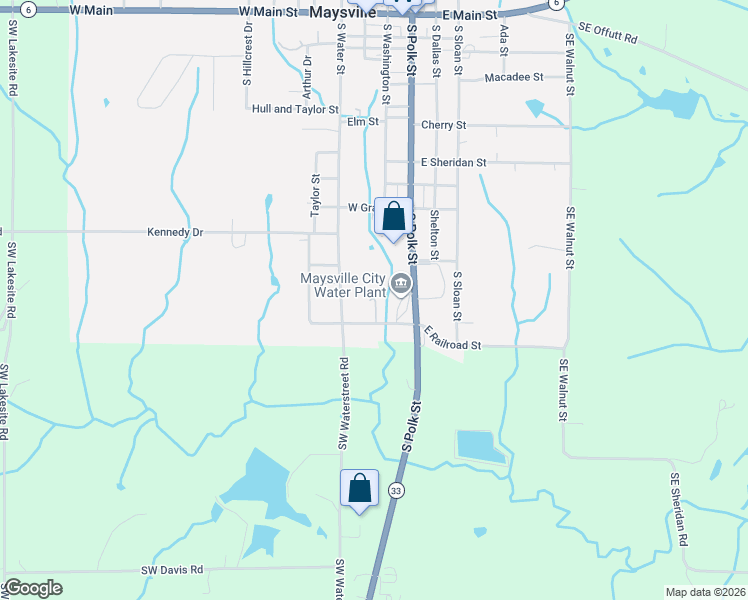 map of restaurants, bars, coffee shops, grocery stores, and more near 1304 South Polk Street in Maysville