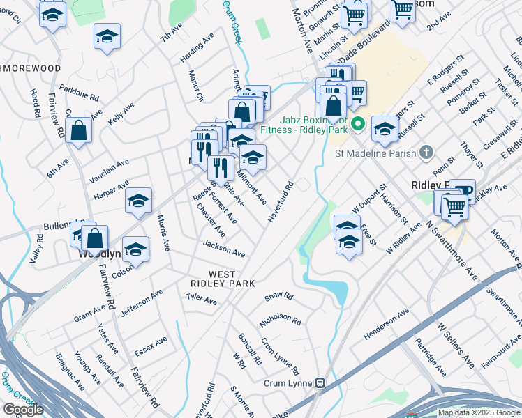 map of restaurants, bars, coffee shops, grocery stores, and more near 103 Milmont Avenue in Folsom