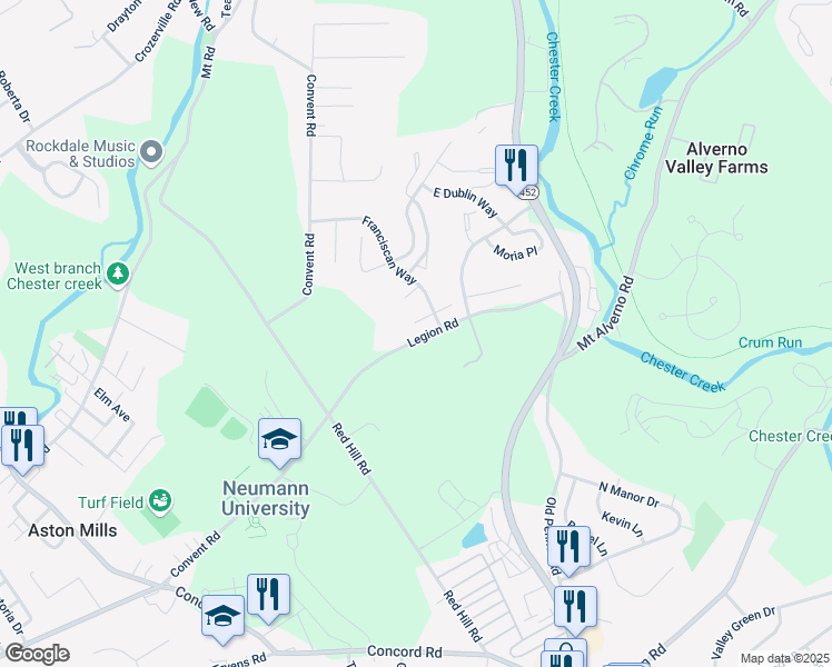 map of restaurants, bars, coffee shops, grocery stores, and more near 108 Grace Lane in Aston