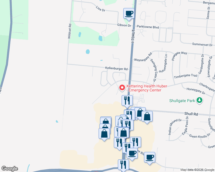 map of restaurants, bars, coffee shops, grocery stores, and more near 8654 Belle Chase Drive in Dayton