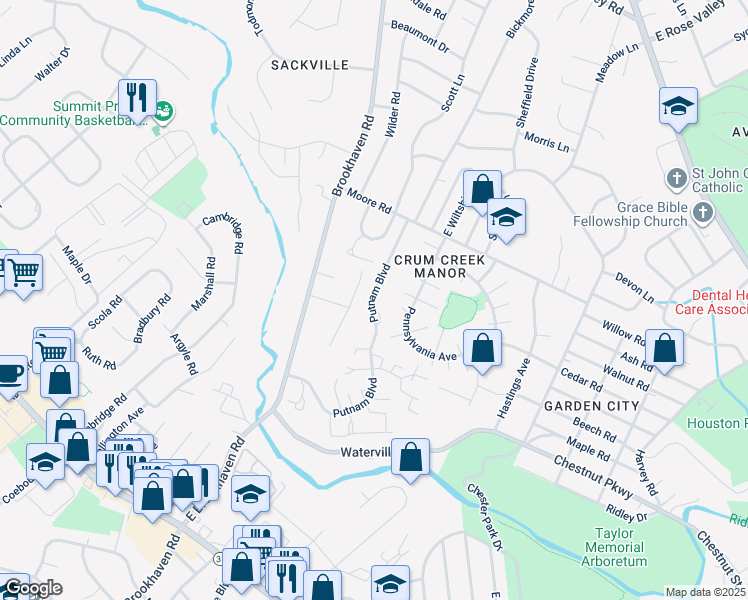 map of restaurants, bars, coffee shops, grocery stores, and more near 830 Putnam Boulevard in Nether Providence Township