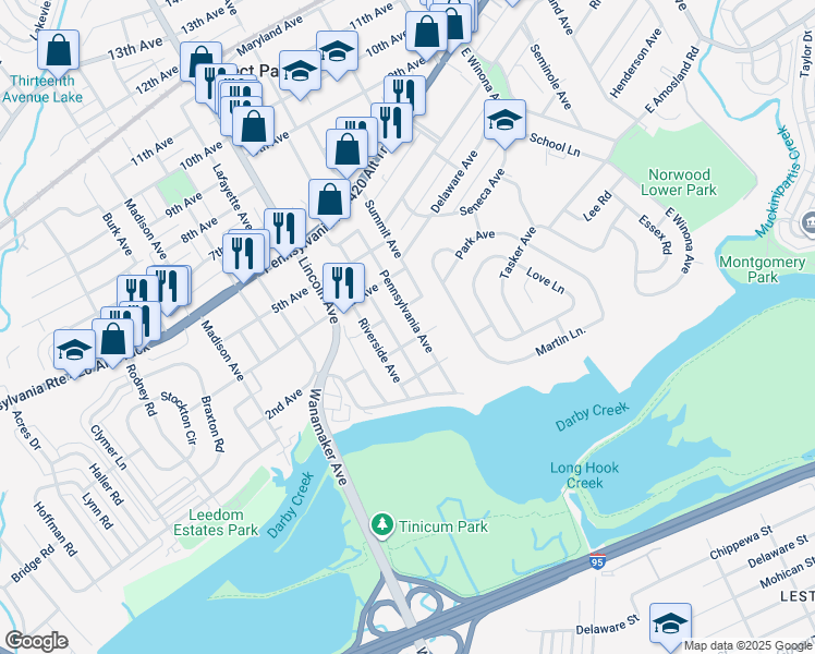 map of restaurants, bars, coffee shops, grocery stores, and more near 208 Pennsylvania Avenue in Prospect Park