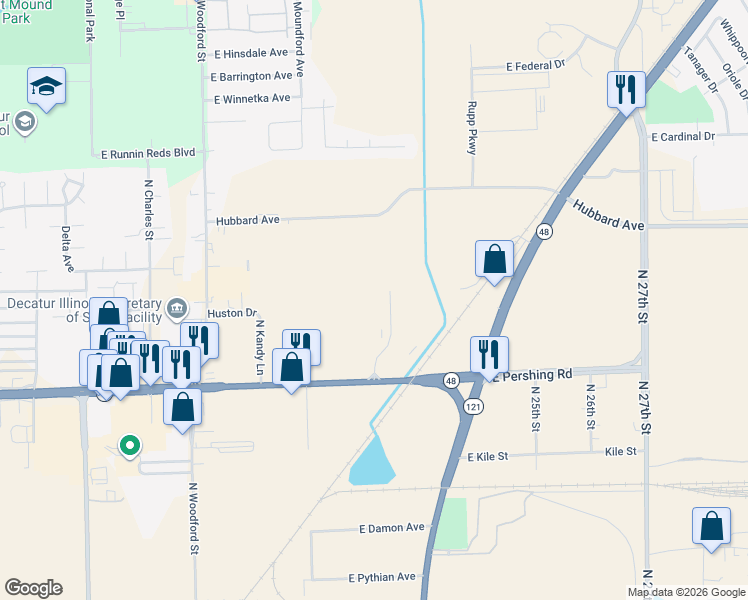 map of restaurants, bars, coffee shops, grocery stores, and more near 3185 Grand Prix Drive in Decatur