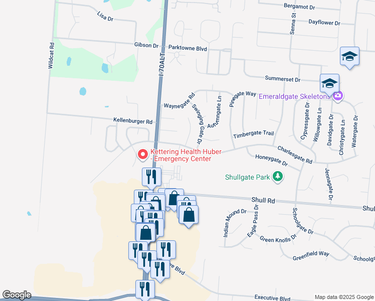 map of restaurants, bars, coffee shops, grocery stores, and more near 8830 Cherrygate Court in Dayton