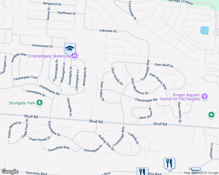 map of restaurants, bars, coffee shops, grocery stores, and more near 6527 Charlesgate Road in Dayton