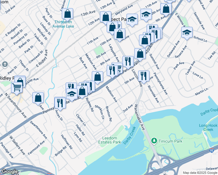 map of restaurants, bars, coffee shops, grocery stores, and more near 513 Madison Avenue in Prospect Park