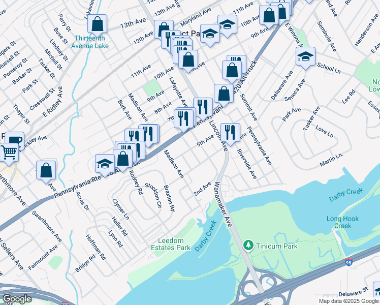 map of restaurants, bars, coffee shops, grocery stores, and more near 424 Prospect Avenue in Prospect Park