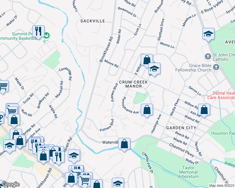 map of restaurants, bars, coffee shops, grocery stores, and more near 804A Putnam Boulevard in Nether Providence Township