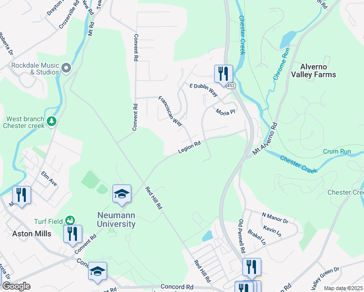 map of restaurants, bars, coffee shops, grocery stores, and more near 108 Grace Lane in Aston