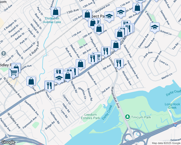 map of restaurants, bars, coffee shops, grocery stores, and more near 513 Madison Avenue in Prospect Park