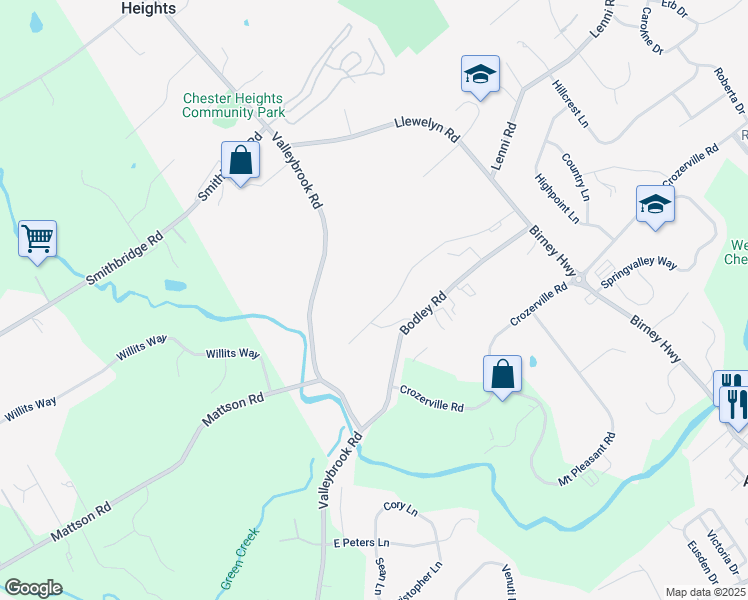 map of restaurants, bars, coffee shops, grocery stores, and more near 144 Bishop Drive in Aston