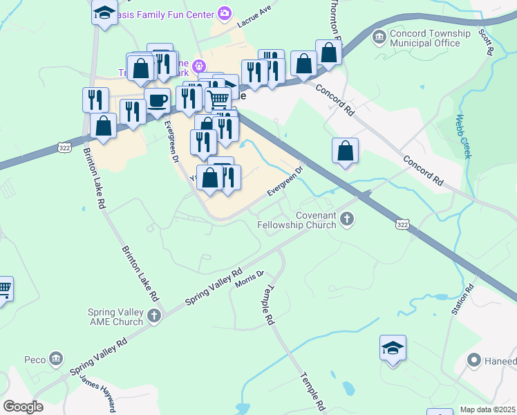 map of restaurants, bars, coffee shops, grocery stores, and more near 418 Elton Farm Circle in Glen Mills