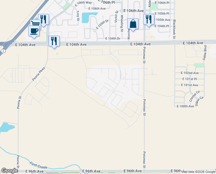 map of restaurants, bars, coffee shops, grocery stores, and more near 10204 Wheeling Street in Commerce City