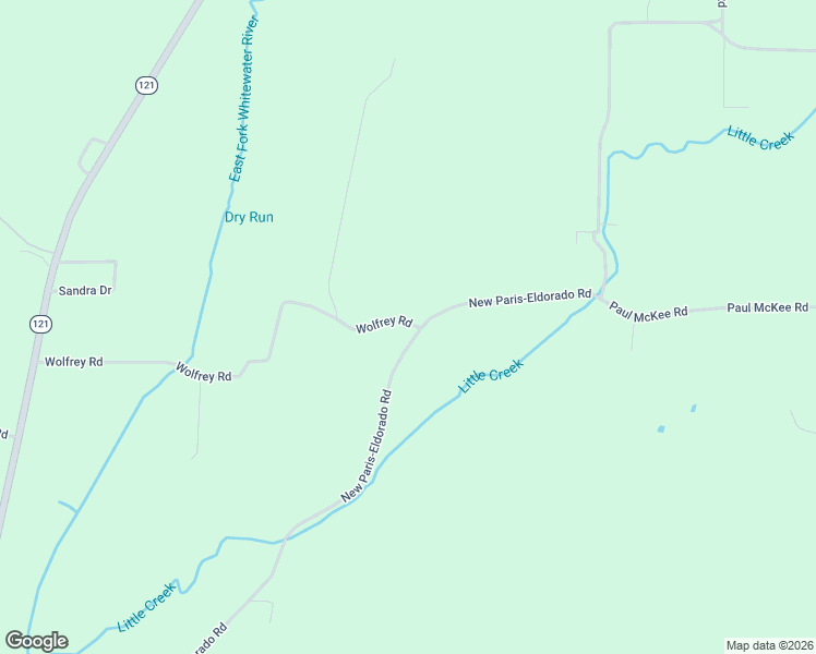 map of restaurants, bars, coffee shops, grocery stores, and more near 7555 New Paris-Eldorado Road in New Paris